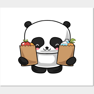 Kawaii panda doing groceries Posters and Art